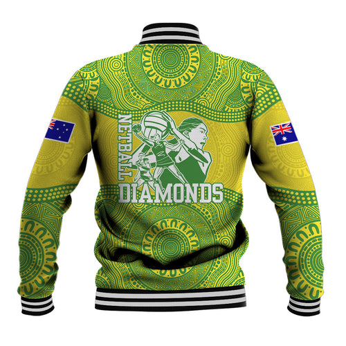 Australian Diamonds Netball Baseball Jacket Indigenous Aboriginal Art Style Dot Pattern Graphics