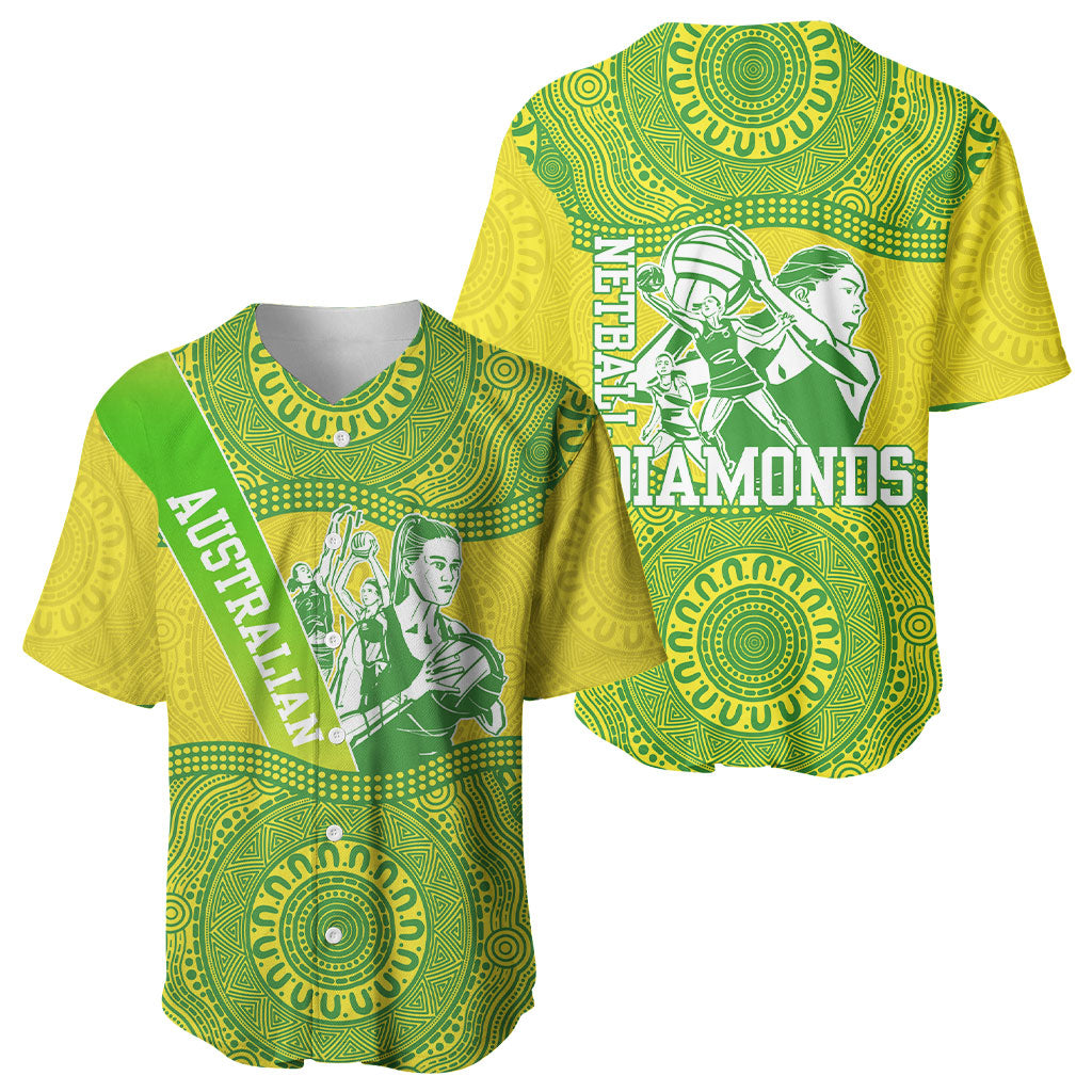 Australian Diamonds Netball Baseball Jersey Indigenous Aboriginal Art Style Dot Pattern Graphics