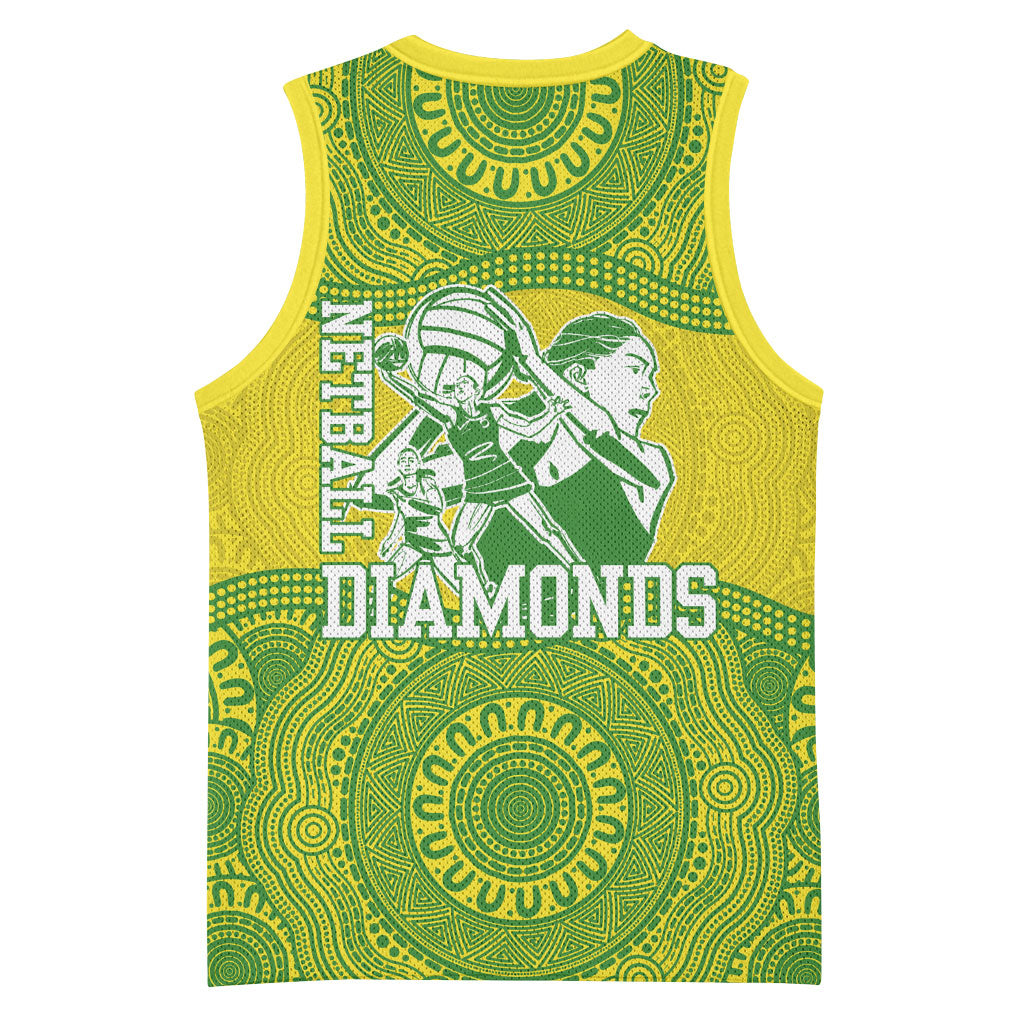 Australian Diamonds Netball Basketball Jersey Indigenous Aboriginal Art Style Dot Pattern Graphics