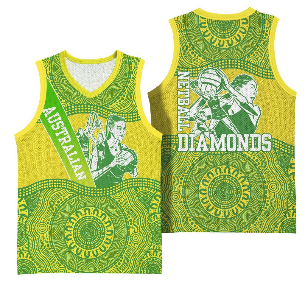 Australian Diamonds Netball Basketball Jersey Indigenous Aboriginal Art Style Dot Pattern Graphics