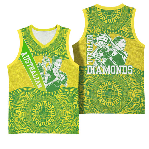 Australian Diamonds Netball Basketball Jersey Indigenous Aboriginal Art Style Dot Pattern Graphics