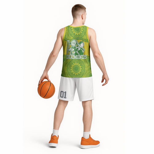 Australian Diamonds Netball Basketball Jersey Indigenous Aboriginal Art Style Dot Pattern Graphics