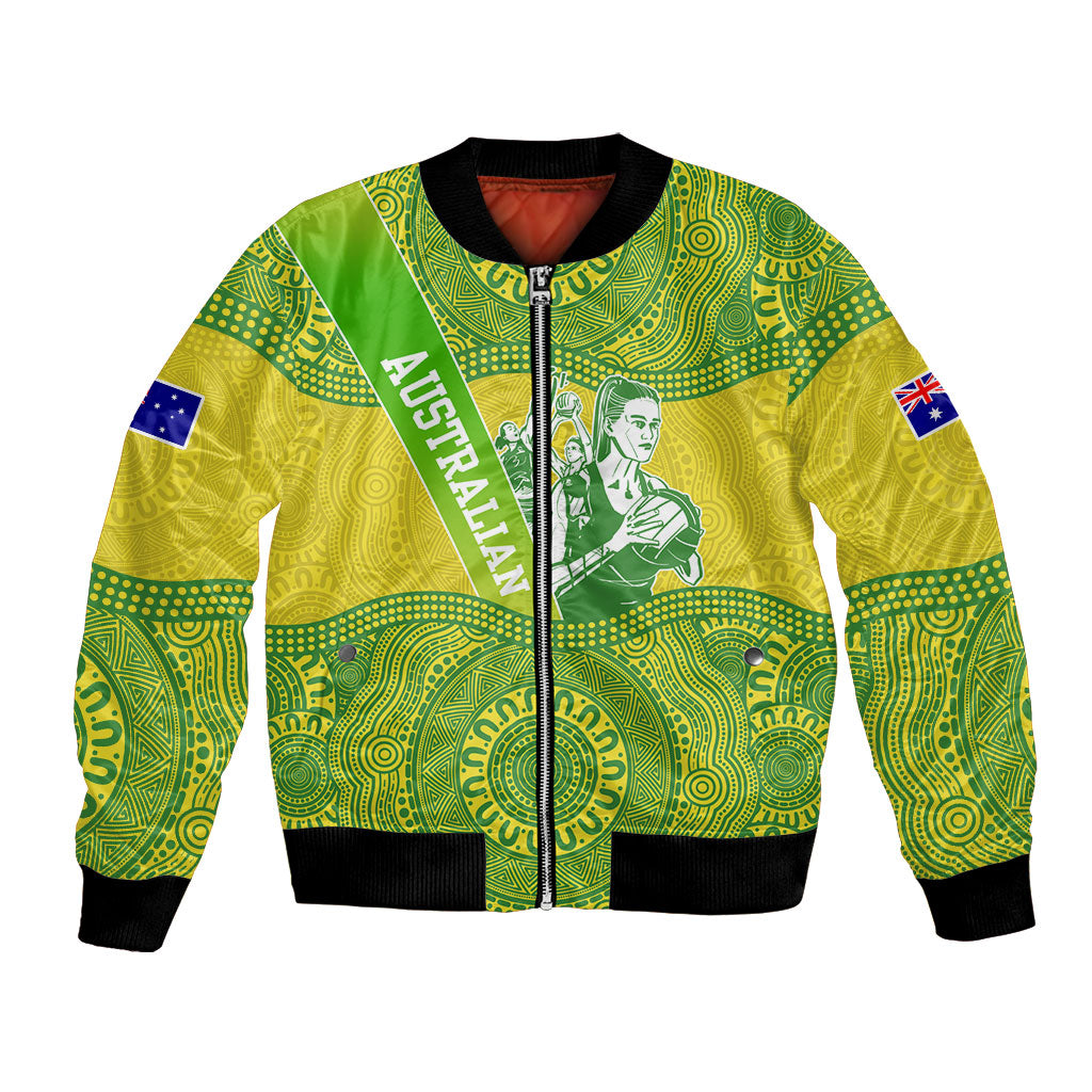 Australian Diamonds Netball Bomber Jacket Indigenous Aboriginal Art Style Dot Pattern Graphics