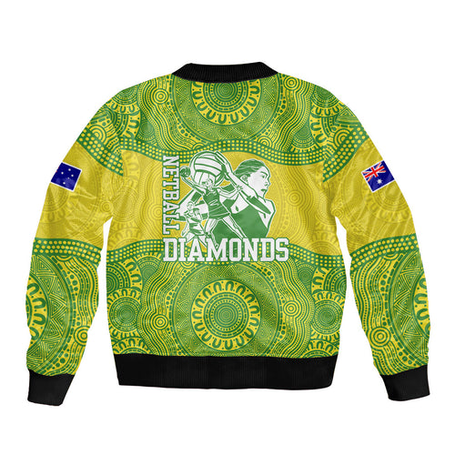 Australian Diamonds Netball Bomber Jacket Indigenous Aboriginal Art Style Dot Pattern Graphics