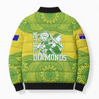 Australian Diamonds Netball Bomber Puffer Jacket Indigenous Aboriginal Art Style Dot Pattern Graphics
