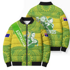 Australian Diamonds Netball Bomber Puffer Jacket Indigenous Aboriginal Art Style Dot Pattern Graphics