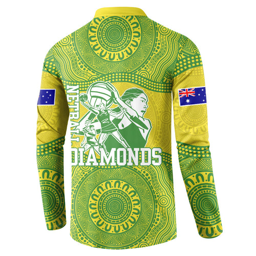 Australian Diamonds Netball Button Sweatshirt Indigenous Aboriginal Art Style Dot Pattern Graphics