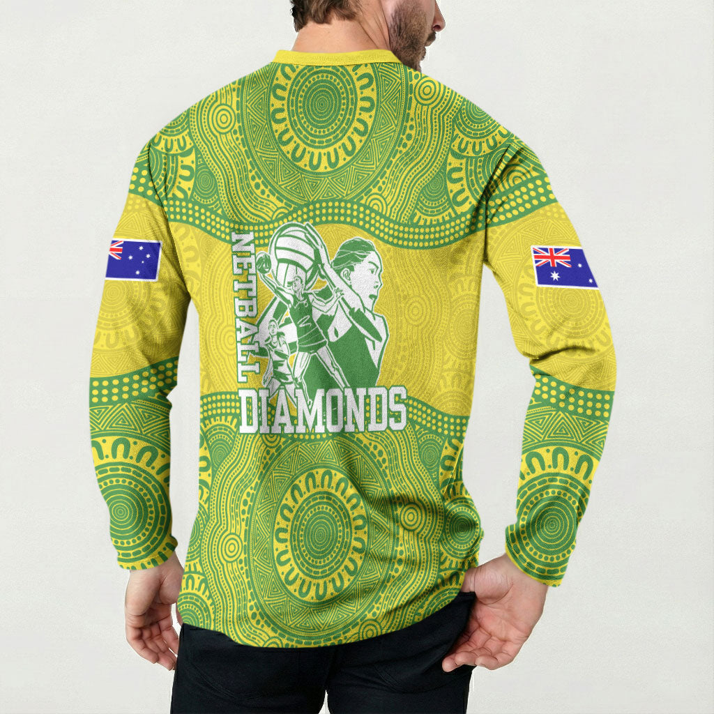 Australian Diamonds Netball Button Sweatshirt Indigenous Aboriginal Art Style Dot Pattern Graphics