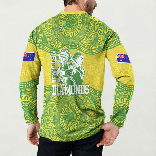 Australian Diamonds Netball Button Sweatshirt Indigenous Aboriginal Art Style Dot Pattern Graphics