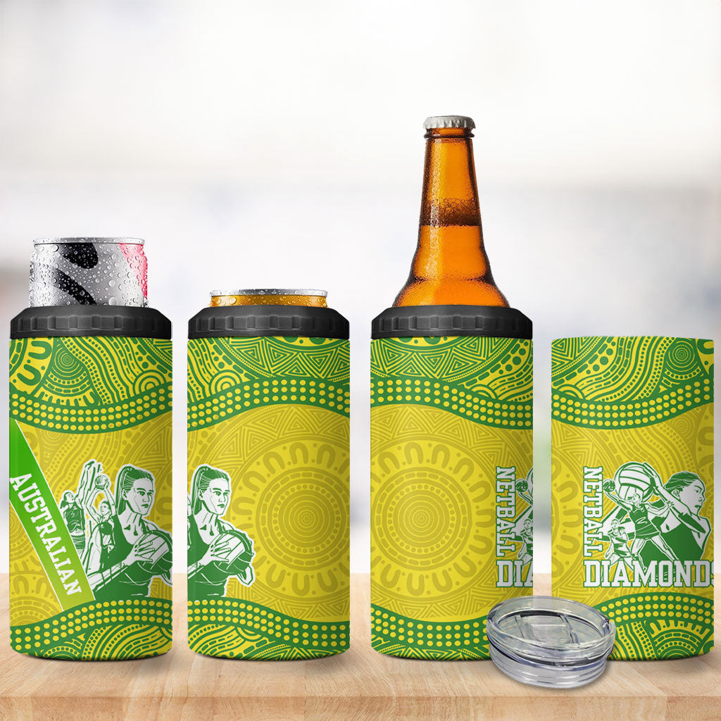 Australian Diamonds Netball 4 in 1 Can Cooler Tumbler Indigenous Aboriginal Art Style Dot Pattern Graphics