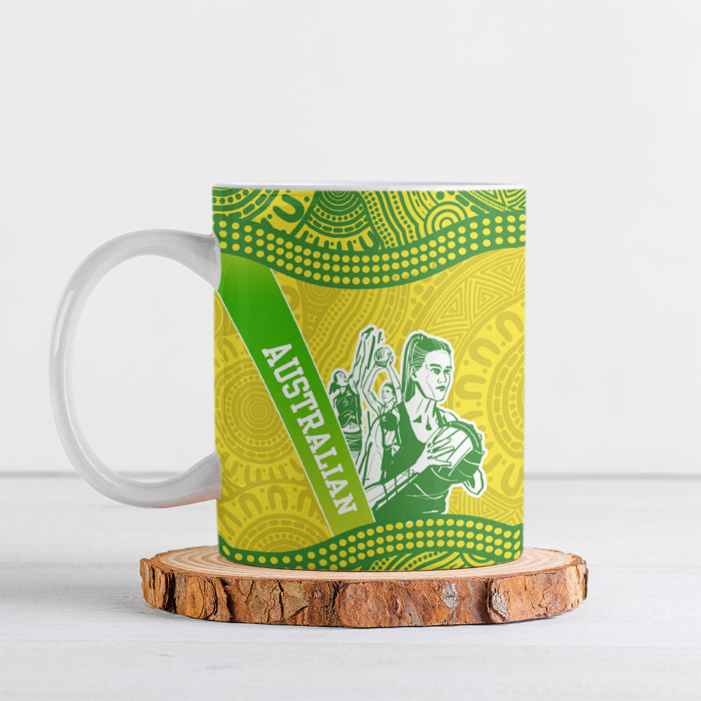 Australian Diamonds Netball Ceramic Mug Indigenous Aboriginal Art Style Dot Pattern Graphics