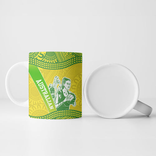 Australian Diamonds Netball Ceramic Mug Indigenous Aboriginal Art Style Dot Pattern Graphics