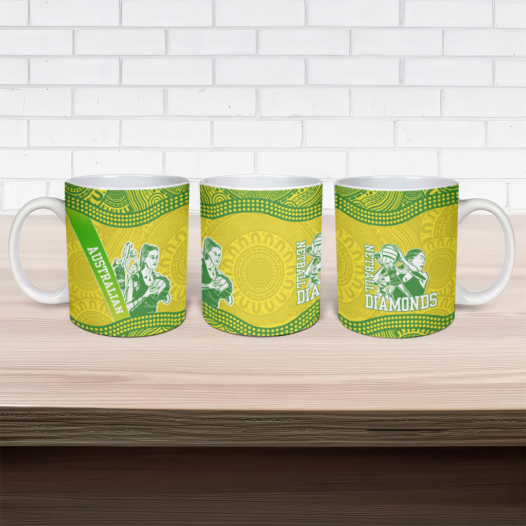 Australian Diamonds Netball Ceramic Mug Indigenous Aboriginal Art Style Dot Pattern Graphics