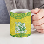 Australian Diamonds Netball Ceramic Mug Indigenous Aboriginal Art Style Dot Pattern Graphics