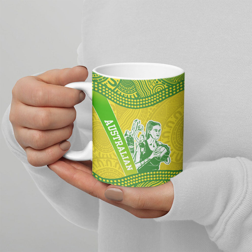 Australian Diamonds Netball Ceramic Mug Indigenous Aboriginal Art Style Dot Pattern Graphics