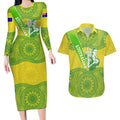 Australian Diamonds Netball Couples Matching Long Sleeve Bodycon Dress and Hawaiian Shirt Indigenous Aboriginal Art Style Dot Pattern Graphics
