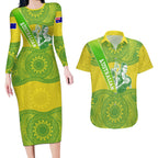 Australian Diamonds Netball Couples Matching Long Sleeve Bodycon Dress and Hawaiian Shirt Indigenous Aboriginal Art Style Dot Pattern Graphics