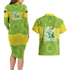 Australian Diamonds Netball Couples Matching Long Sleeve Bodycon Dress and Hawaiian Shirt Indigenous Aboriginal Art Style Dot Pattern Graphics