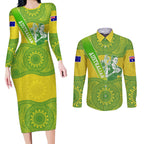 Australian Diamonds Netball Couples Matching Long Sleeve Bodycon Dress and Long Sleeve Button Shirt Indigenous Aboriginal Art Style Dot Pattern Graphics