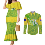 Australian Diamonds Netball Couples Matching Mermaid Dress and Long Sleeve Button Shirt Indigenous Aboriginal Art Style Dot Pattern Graphics