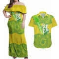 Australian Diamonds Netball Couples Matching Off Shoulder Maxi Dress and Hawaiian Shirt Indigenous Aboriginal Art Style Dot Pattern Graphics