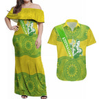 Australian Diamonds Netball Couples Matching Off Shoulder Maxi Dress and Hawaiian Shirt Indigenous Aboriginal Art Style Dot Pattern Graphics