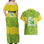 Australian Diamonds Netball Couples Matching Off Shoulder Maxi Dress and Hawaiian Shirt Indigenous Aboriginal Art Style Dot Pattern Graphics