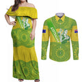 Australian Diamonds Netball Couples Matching Off Shoulder Maxi Dress and Long Sleeve Button Shirt Indigenous Aboriginal Art Style Dot Pattern Graphics