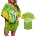 Australian Diamonds Netball Couples Matching Off Shoulder Short Dress and Hawaiian Shirt Indigenous Aboriginal Art Style Dot Pattern Graphics