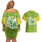 Australian Diamonds Netball Couples Matching Off Shoulder Short Dress and Hawaiian Shirt Indigenous Aboriginal Art Style Dot Pattern Graphics