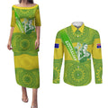 Australian Diamonds Netball Couples Matching Puletasi and Long Sleeve Button Shirt Indigenous Aboriginal Art Style Dot Pattern Graphics