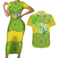 Australian Diamonds Netball Couples Matching Short Sleeve Bodycon Dress and Hawaiian Shirt Indigenous Aboriginal Art Style Dot Pattern Graphics