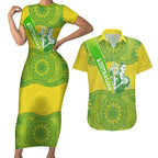 Australian Diamonds Netball Couples Matching Short Sleeve Bodycon Dress and Hawaiian Shirt Indigenous Aboriginal Art Style Dot Pattern Graphics