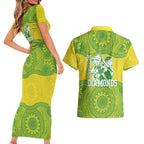 Australian Diamonds Netball Couples Matching Short Sleeve Bodycon Dress and Hawaiian Shirt Indigenous Aboriginal Art Style Dot Pattern Graphics