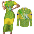 Australian Diamonds Netball Couples Matching Short Sleeve Bodycon Dress and Long Sleeve Button Shirt Indigenous Aboriginal Art Style Dot Pattern Graphics