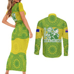 Australian Diamonds Netball Couples Matching Short Sleeve Bodycon Dress and Long Sleeve Button Shirt Indigenous Aboriginal Art Style Dot Pattern Graphics