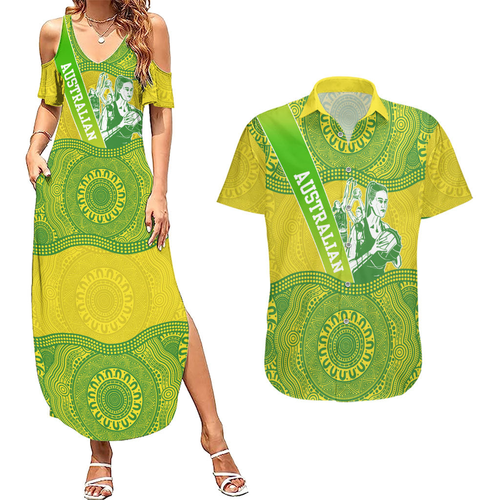 Australian Diamonds Netball Couples Matching Summer Maxi Dress and Hawaiian Shirt Indigenous Aboriginal Art Style Dot Pattern Graphics