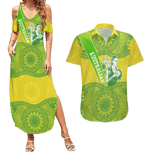 Australian Diamonds Netball Couples Matching Summer Maxi Dress and Hawaiian Shirt Indigenous Aboriginal Art Style Dot Pattern Graphics