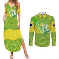 Australian Diamonds Netball Couples Matching Summer Maxi Dress and Long Sleeve Button Shirt Indigenous Aboriginal Art Style Dot Pattern Graphics