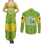 Australian Diamonds Netball Couples Matching Summer Maxi Dress and Long Sleeve Button Shirt Indigenous Aboriginal Art Style Dot Pattern Graphics