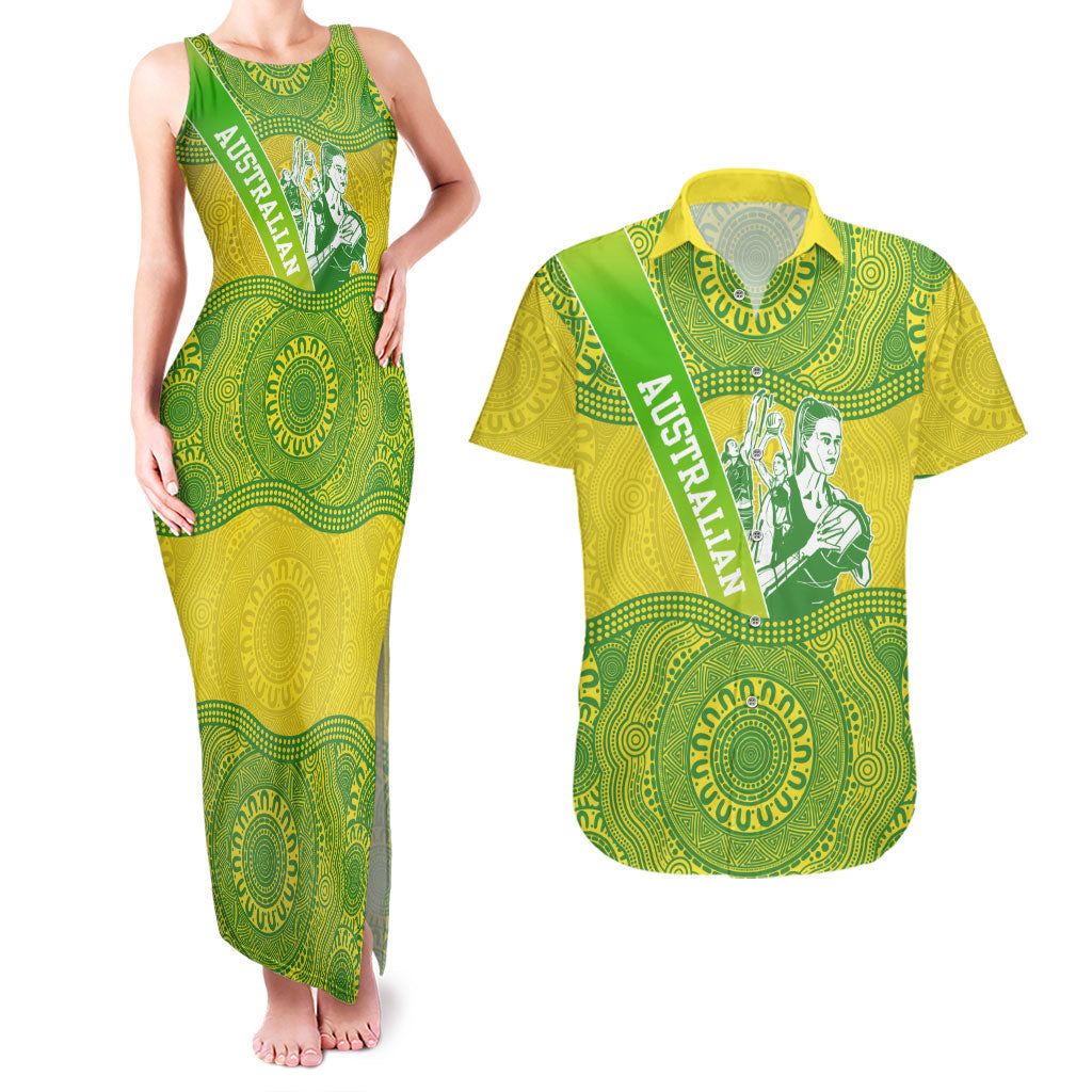 Australian Diamonds Netball Couples Matching Tank Maxi Dress and Hawaiian Shirt Indigenous Aboriginal Art Style Dot Pattern Graphics