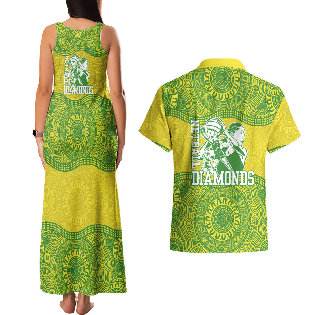 Australian Diamonds Netball Couples Matching Tank Maxi Dress and Hawaiian Shirt Indigenous Aboriginal Art Style Dot Pattern Graphics