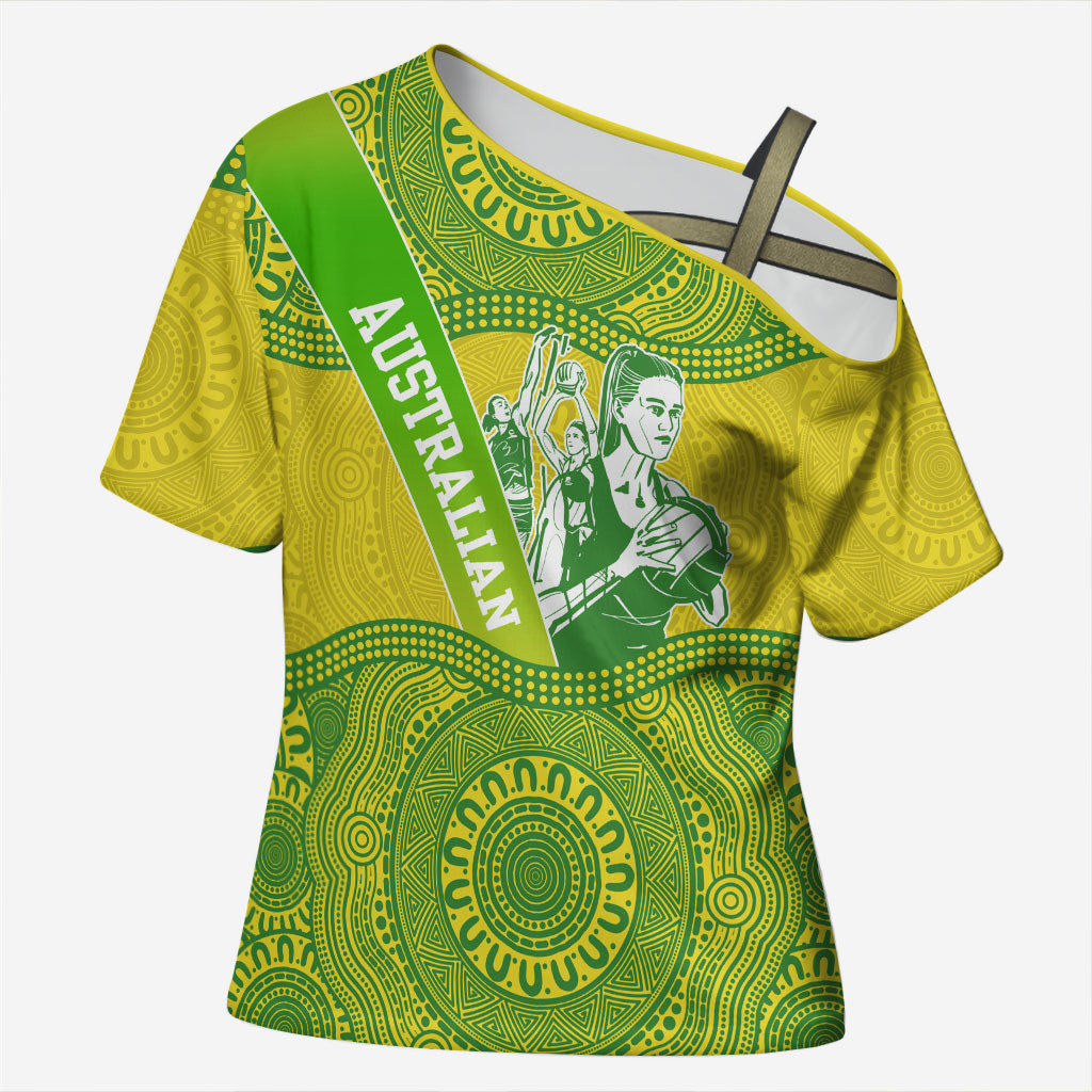 Australian Diamonds Netball Cross Shoulder Shirt Indigenous Aboriginal Art Style Dot Pattern Graphics