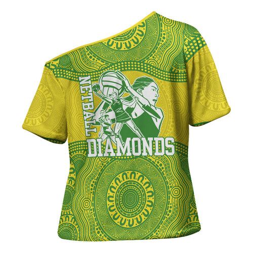 Australian Diamonds Netball Cross Shoulder Shirt Indigenous Aboriginal Art Style Dot Pattern Graphics