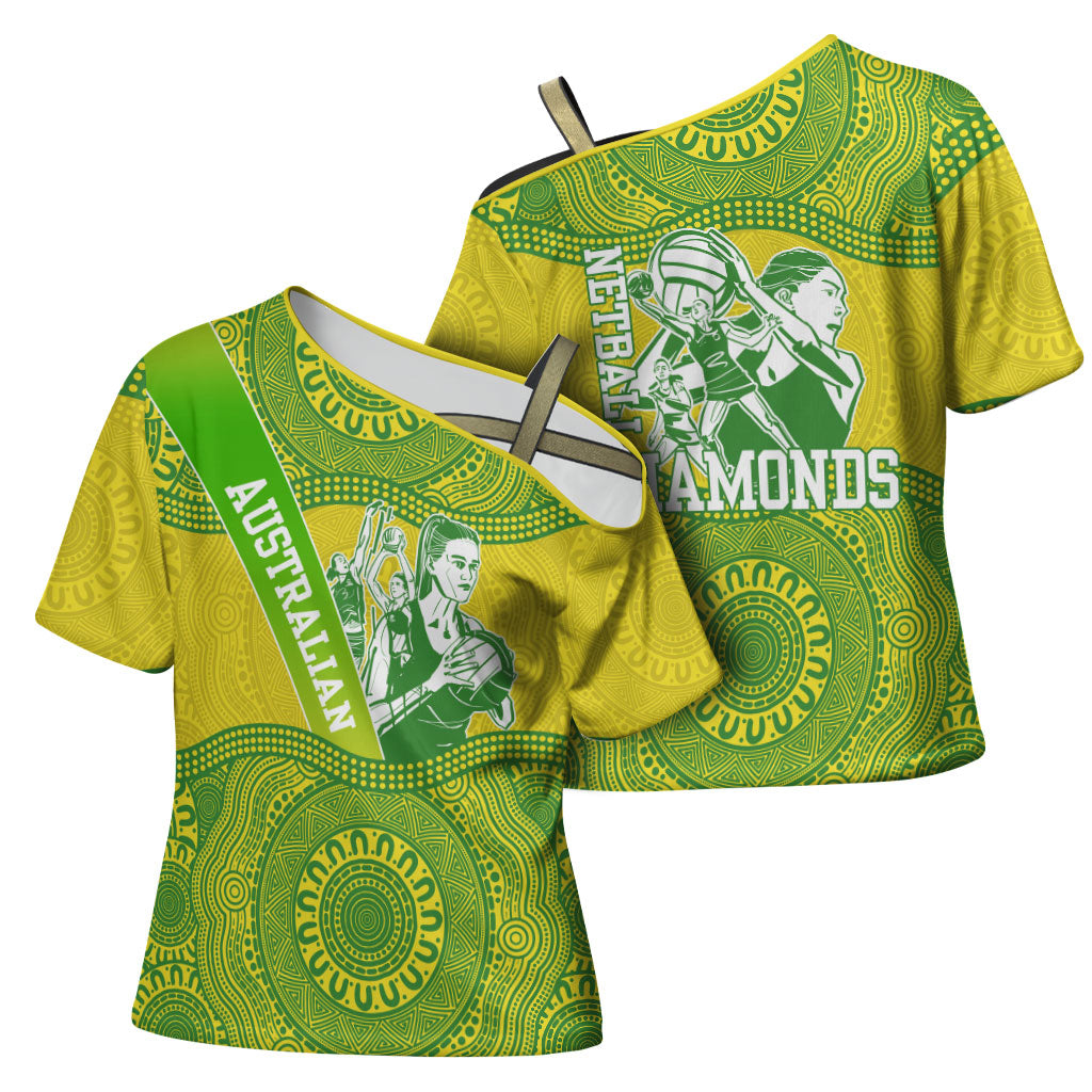 Australian Diamonds Netball Cross Shoulder Shirt Indigenous Aboriginal Art Style Dot Pattern Graphics