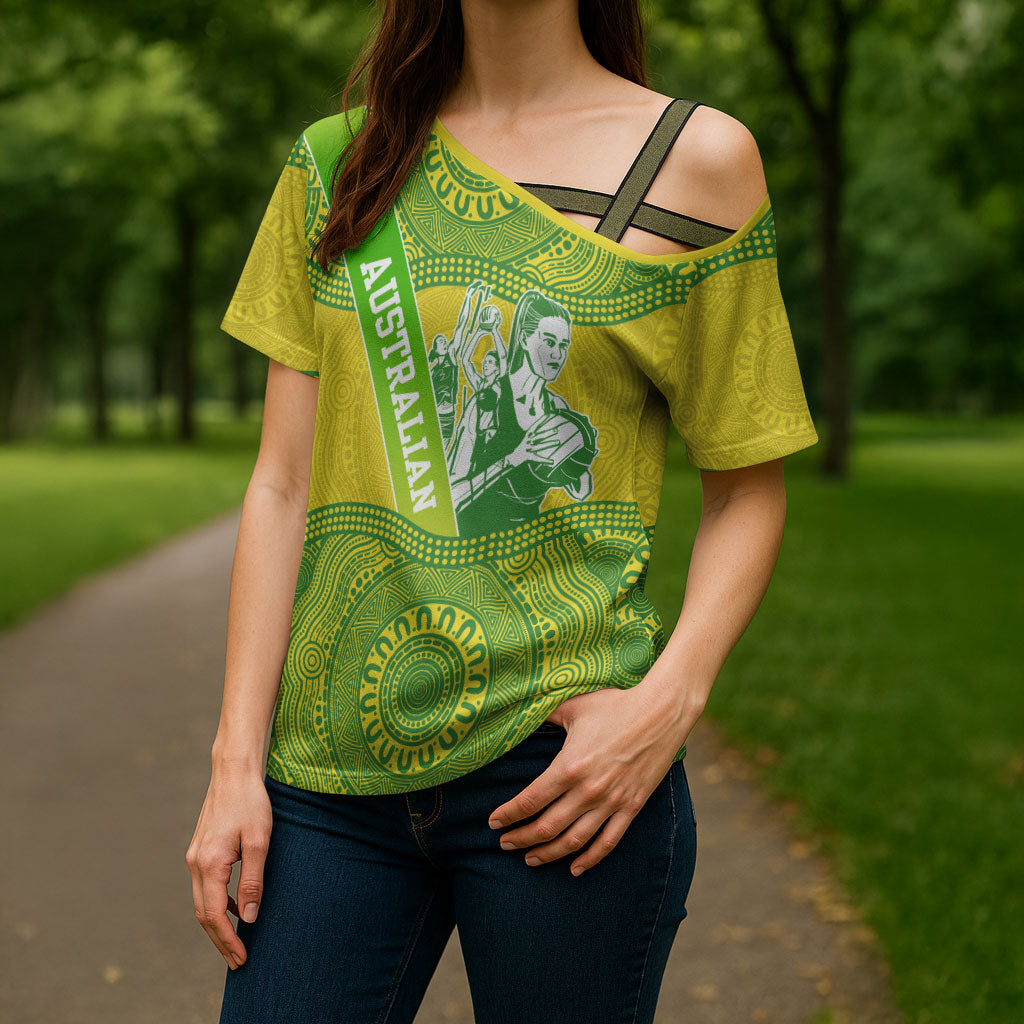 Australian Diamonds Netball Cross Shoulder Shirt Indigenous Aboriginal Art Style Dot Pattern Graphics