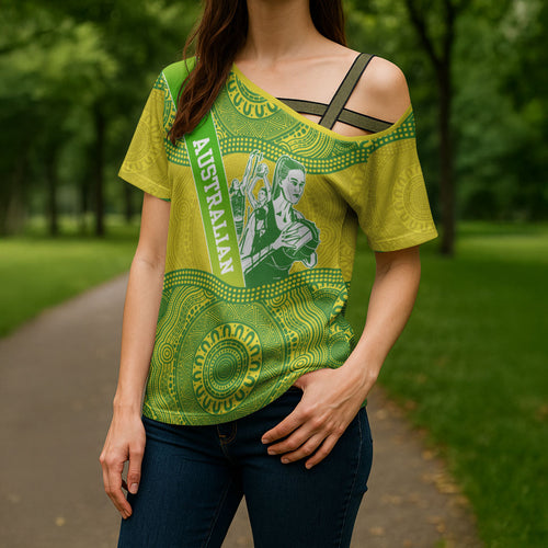 Australian Diamonds Netball Cross Shoulder Shirt Indigenous Aboriginal Art Style Dot Pattern Graphics