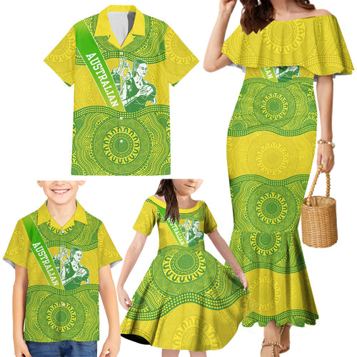 Australian Diamonds Netball Family Matching Mermaid Dress and Hawaiian Shirt Indigenous Aboriginal Art Style Dot Pattern Graphics