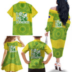 Australian Diamonds Netball Family Matching Off The Shoulder Long Sleeve Dress and Hawaiian Shirt Indigenous Aboriginal Art Style Dot Pattern Graphics