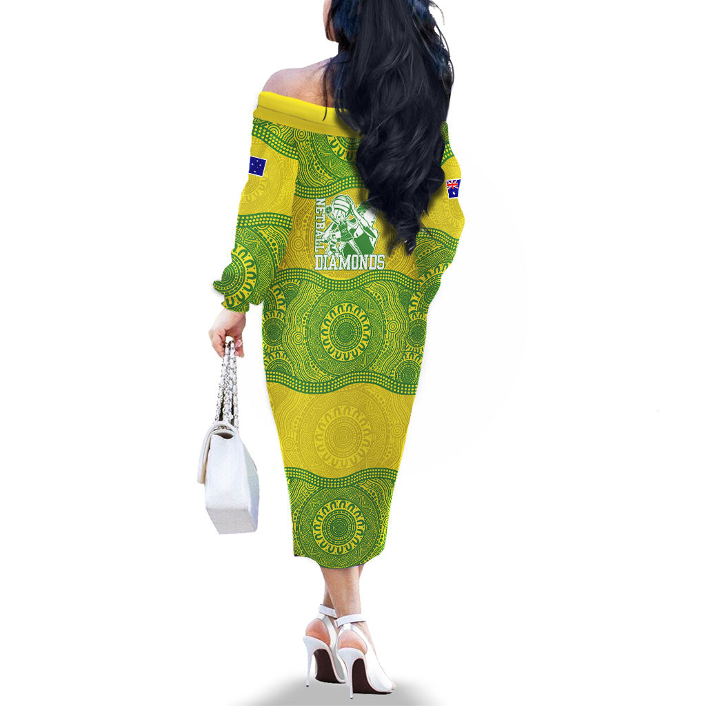 Australian Diamonds Netball Family Matching Off The Shoulder Long Sleeve Dress and Hawaiian Shirt Indigenous Aboriginal Art Style Dot Pattern Graphics
